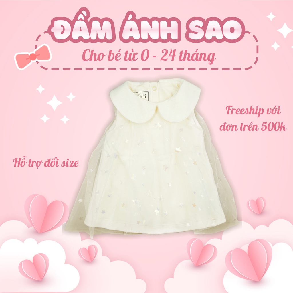 Quần áo trẻ em Bobicraft - Áo đầm voan sao cổ lá sen bé gái - Cotton hữu cơ organic an toàn