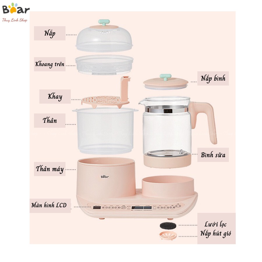 MÁY TIỆT TRÙNG SẤY KHÔ BÌNH SỮA VÀ MÁY HÂM SỮA - BÌNH ĐUN NƯỚC PHA SỮA BEAR 4IN1 BẰNG HƠI NƯỚC - BH 1 NĂM