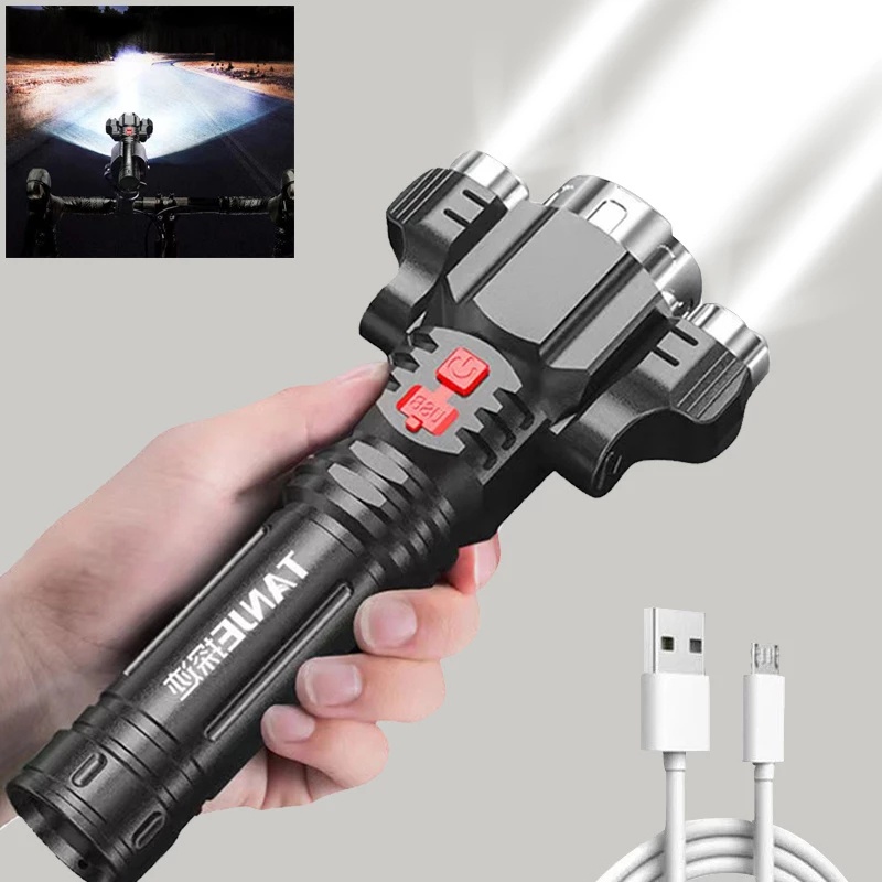 Đèn Pin 3LED ABS Chống Thấm Nước Có Thể Sạc Lại Bằng Cổng USB Dùng Khi Đi Xe Đạp/Cắm Trại Ngoài Trời