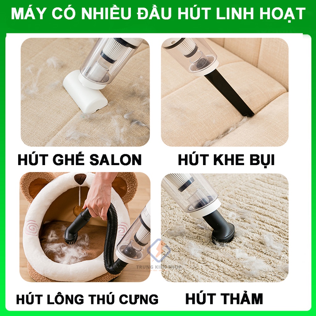 Máy Hút Bụi Cầm Tay Không Dây CÔNG SUẤT LỚN 15000Pa , Máy Hút Bụi Sàn Nhà, Ô tô Vacuum Cleaner  120W - Mẫu nâng cấp 2021