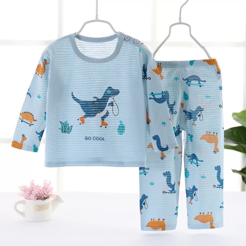 Đồ bộ bé trai bé gái KiXi bộ thu đông chất liệu cotton sợi tre hoạ tiết bộ dài tay cho bé trai bé gái CMQAD01