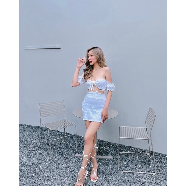 Set Croptop thiết kế sexy , Set trễ vai Lulina thắt dây cúp ngực