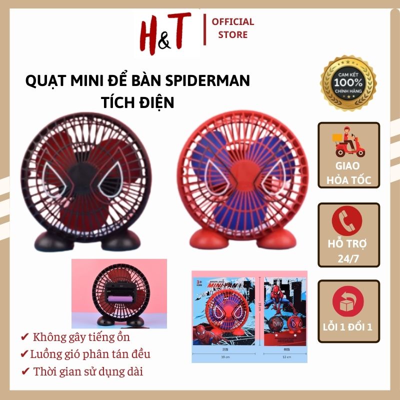 Quạt Mini Để Bàn Spiderman, Siêu Nhân Người Nhện 3 Chế Độ Gió Sạc Tích Điện
