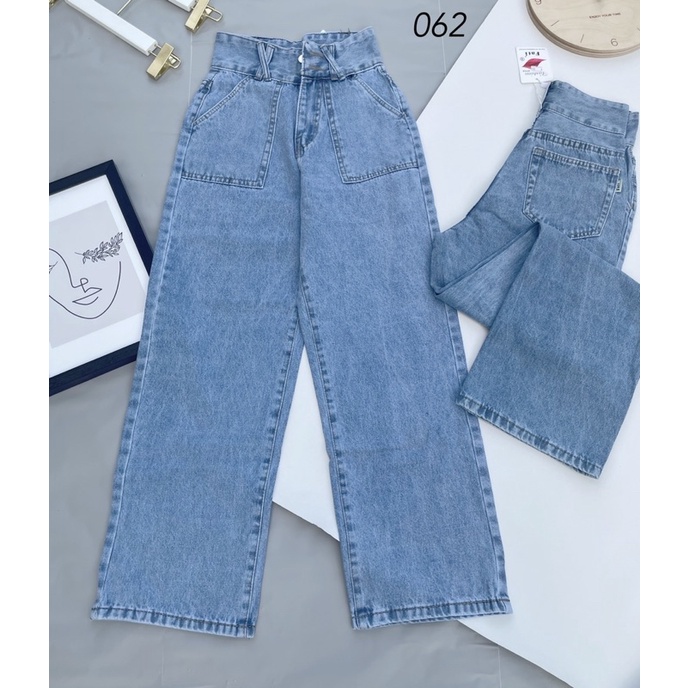 Quần ống rộng nữ quần jeans túi đắp vuông MS 062 (có video - ảnh thật)