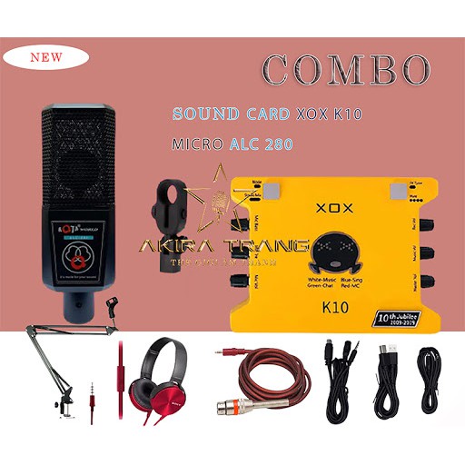 Trọn Bộ Sound Card Thu Âm XOX K10 Mic ALC AQ280 Tặng Kèm Dây Kết Nối Và Tai Nghe Sony Kiểm Âm Bảo Hành 12 Tháng