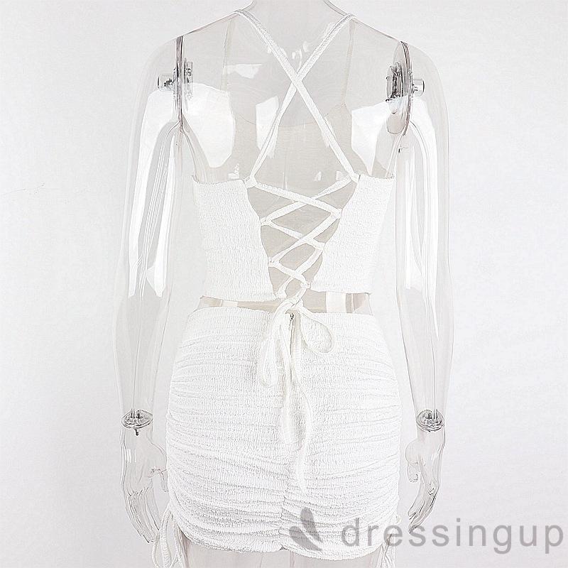 Đầm Dây Rút Màu Trơn / Trắng / Đen Thời Trang Cho Nữ