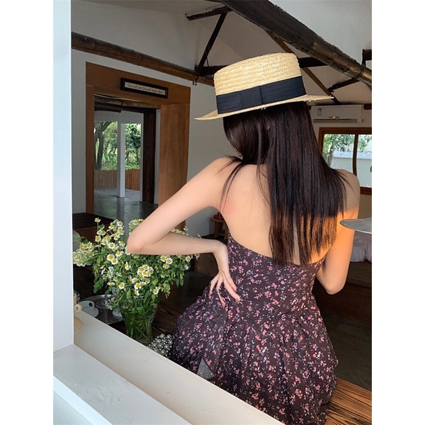 Đầm hoa nhí 2 dây cổ yếm, váy hoa nhí 2 dây