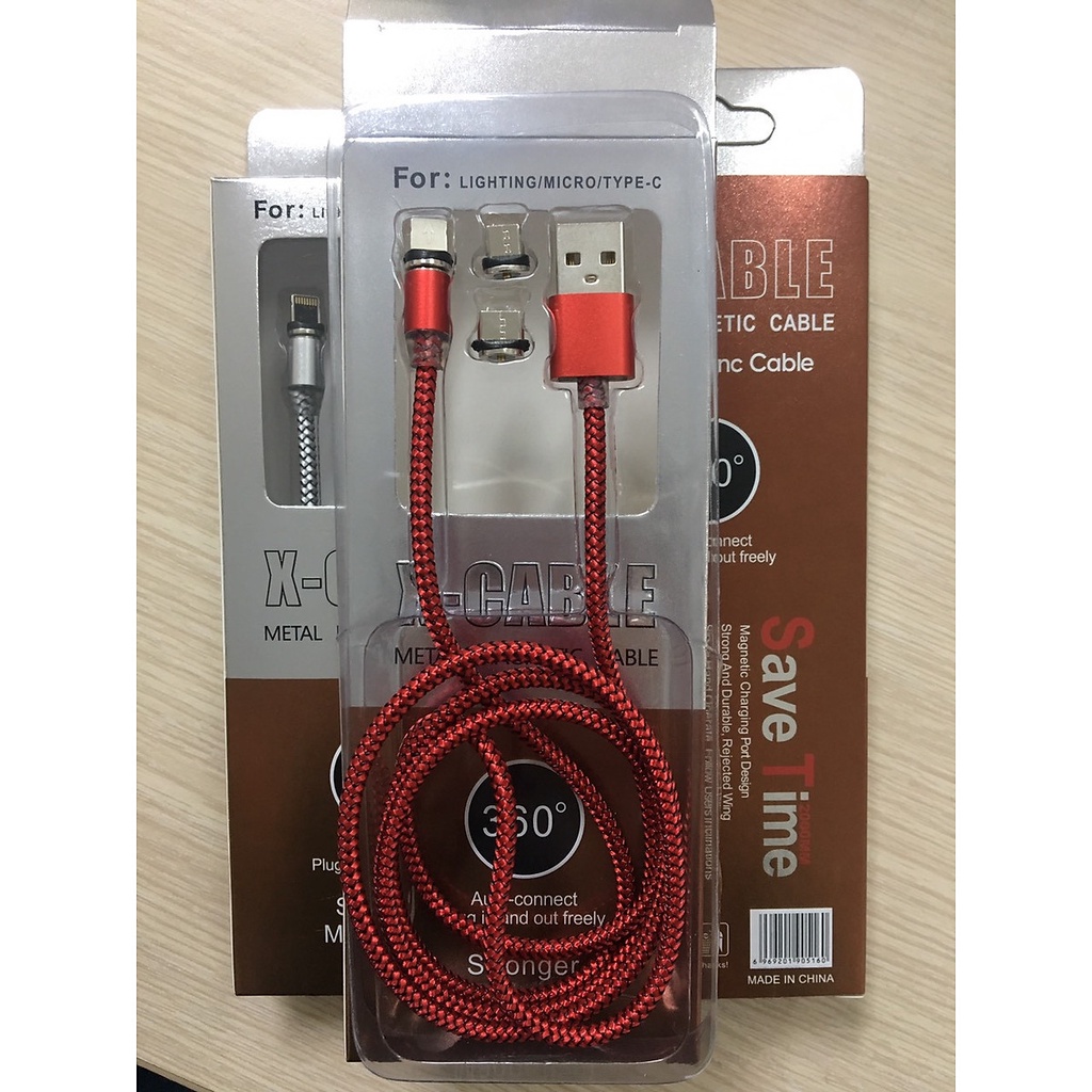 Dây Sạc Nam Châm 3 Đầu iPhone-Android-type C Xoay 360 Độ Dây Dù  cao cấp