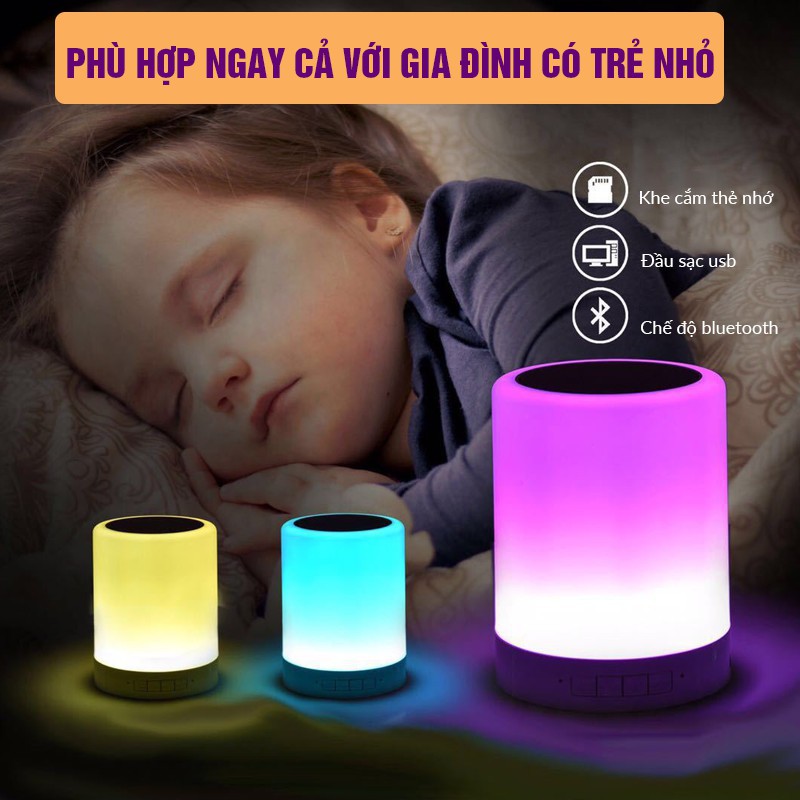 Loa Bluetooth Không Dây 2in1 Kết Hợp Đèn Ngủ, Đèn Led Cảm Ứng Đổi Màu Theo Nhạc THẾ HỆ MỚI