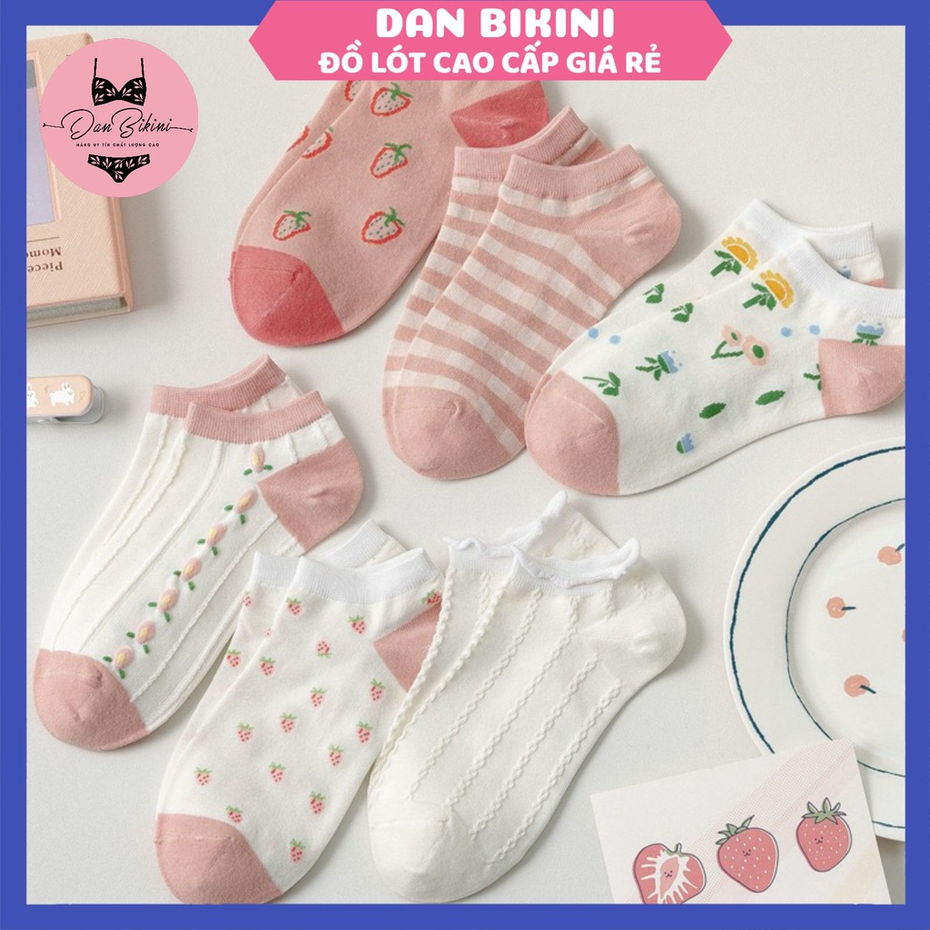 Tất Nữ cổ ngắn Đẹp dệt kim thêu tông hồng cotton được chọn màu mẫu CW226