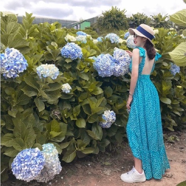 Váy Maxi Hoa Nhí Hở Lưng Sexy Có Sẵn
