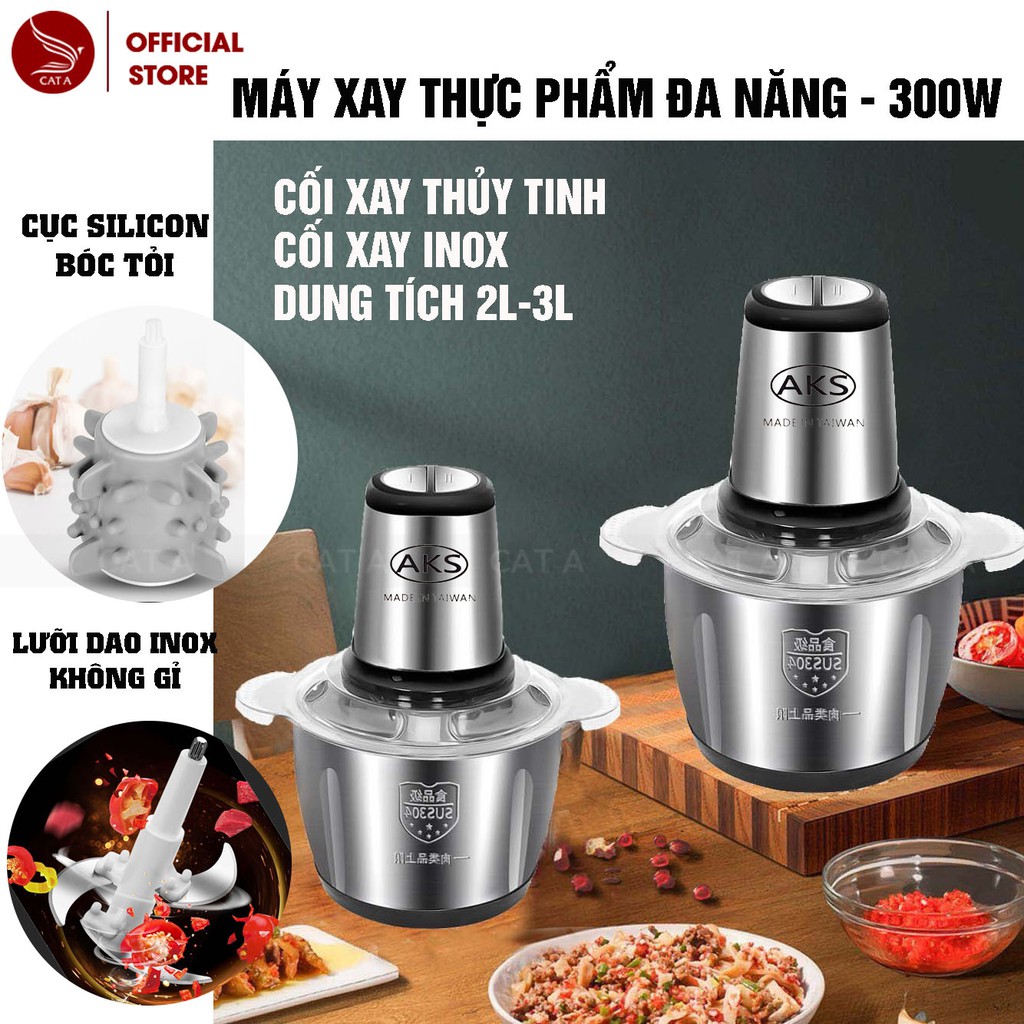 [SALE SỐC] Máy Xay Thịt Cối Inox và Thủy tinh- 4 Lưỡi Đa Năng, Công suất 300W- Xay thịt, xay tỏi ớt, BẢO HÀNH 3 THÁNG!