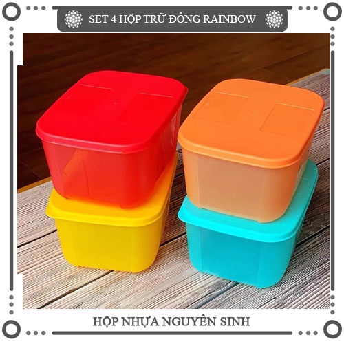 Bộ 4 hộp trữ đông Tupperware rainbow 700ml, hộp đựng thực phẩm nhựa nguyên sinh an toàn