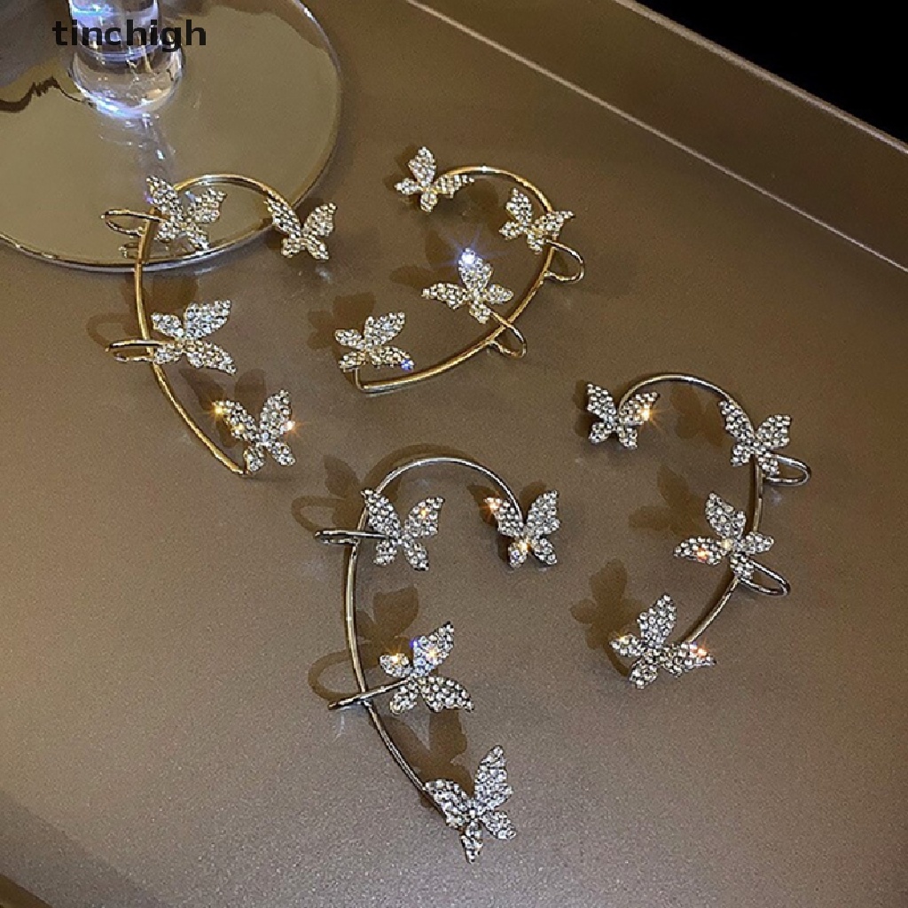 Bông Tai Dạng Kẹp Hình Bướm Đính Đá Zircon Lấp Lánh
