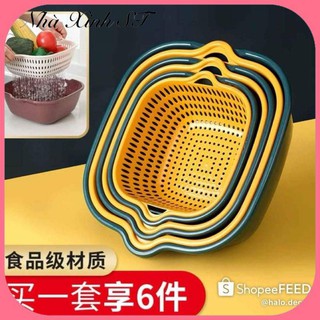 Rổ/sét rổ 6 món ❤️ ❤️ rổ ráo nước/rổ rửa rau củ quả hai lớp ráo nước tiện dụng cho nhà bếp
