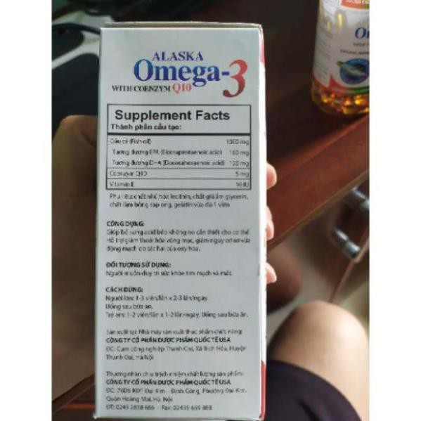 Dầu Cá Alaska Omega 3(100viên) - Bổ Não, Tăng Cường Thị Lực, Giảm Nguy Cơ Mắc Bệnh Tim Mạch, hộp 100viên