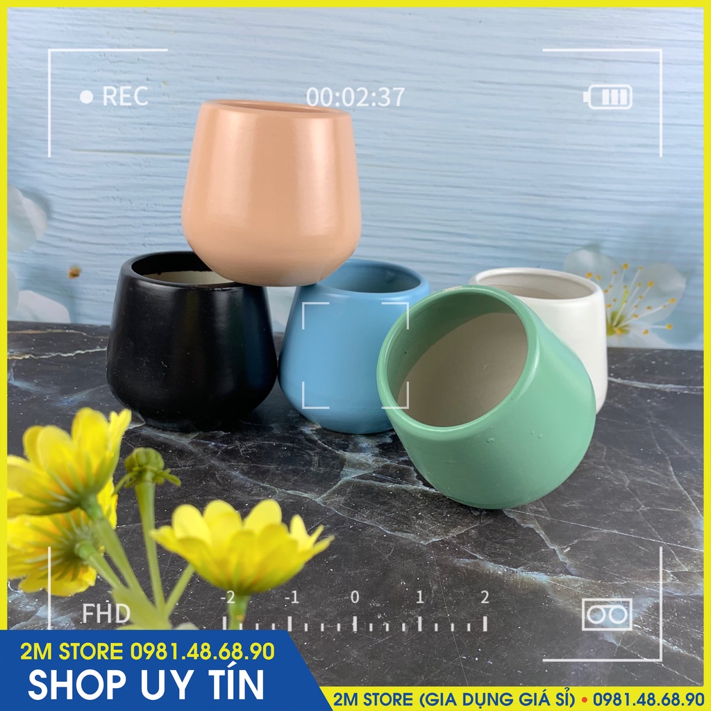 Chậu Sứ MINI Bát Tràng Trồng Cây Cảnh, Sen Đá, Xương Rồng Kiểu Trụ Tròn Loe Đáy Cao 8.3cm