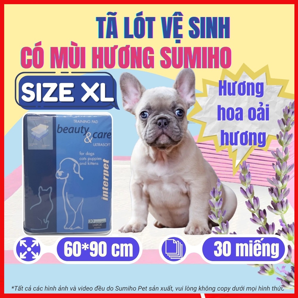 Tã lót cho chó mèo Sumiho size XL 60x90cm (30 cái) hương hoa oải hương