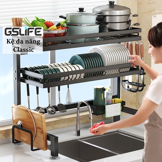 Gslife Kệ Để Bát Đĩa Thép Carbon Đa Năng Giá Để Đồ Chén Đĩa Trên Bồn Rửa Bát Sơn Đen Cao