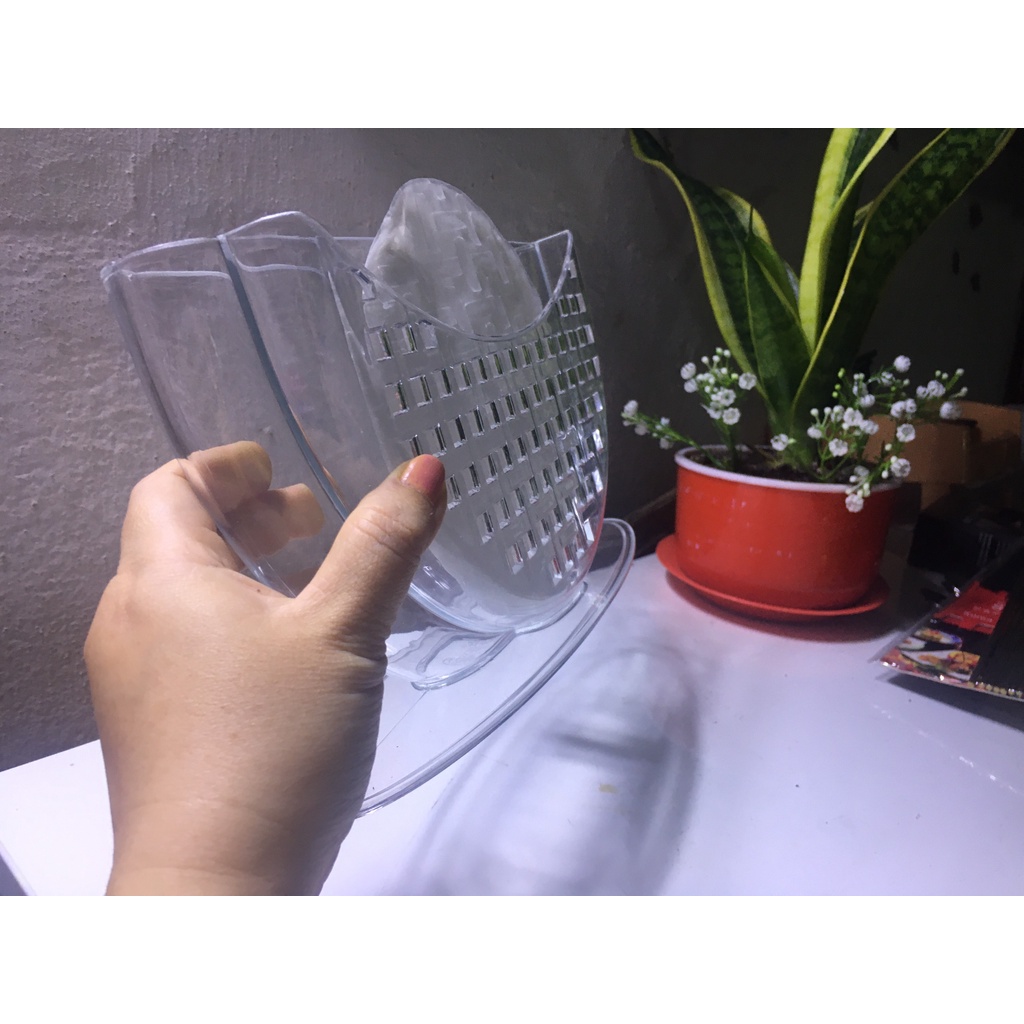 Nhúng bánh tráng 2 ngăn nhựa trong Acrylic cao cấp Size 21.5x13x7cm