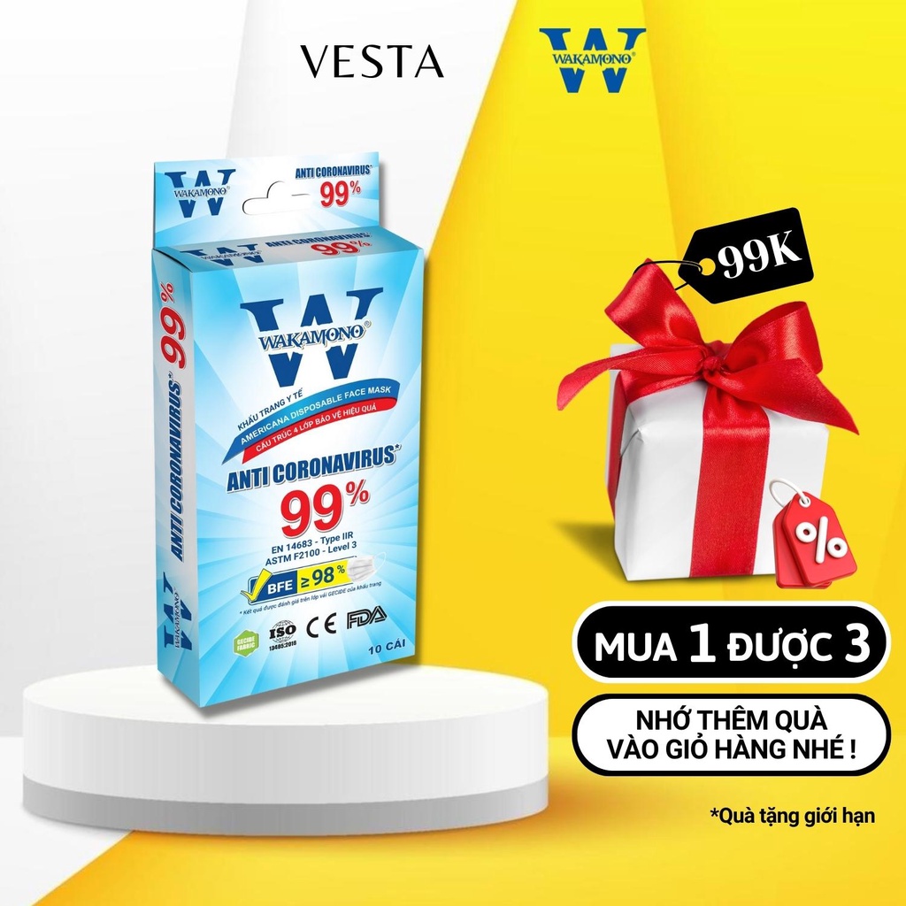 KHẨU TRANG Y TẾ WAKAMONO – (4 Lớp, Hộp 10 Cái)