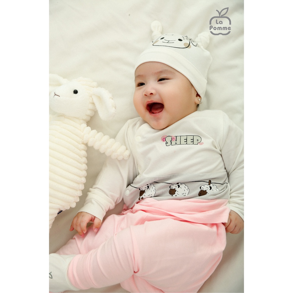 Bộ La Pomme Bamboo cừu treo cài chéo cài giữa body dài tay sơ sinh cao cấp cho bé trai bé gái SLS061 JL061 SLD061