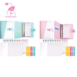 Bìa sổ còng da PU khổ A6 + phong bì đựng tiền có dây kéo + 12 phiếu ghi ngân sách + 24 nhãn dán