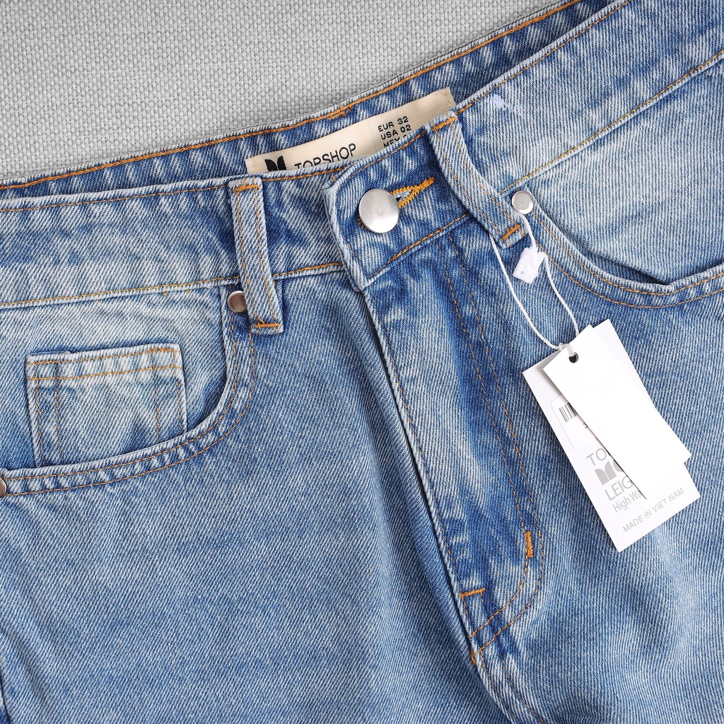 Quần Baggy Jeans Nữ Lưng Cao Màu Xanh Wash Râu Mèo Cắt Lai RB-CL02