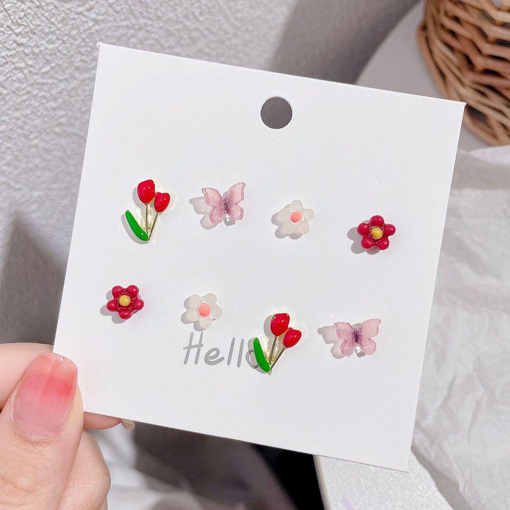 BERNARDO Bộ Bông Tai Hợp Kim Hình Hoa Tulip Đơn Giản Dễ Thương Phong Cách Hàn Quốc