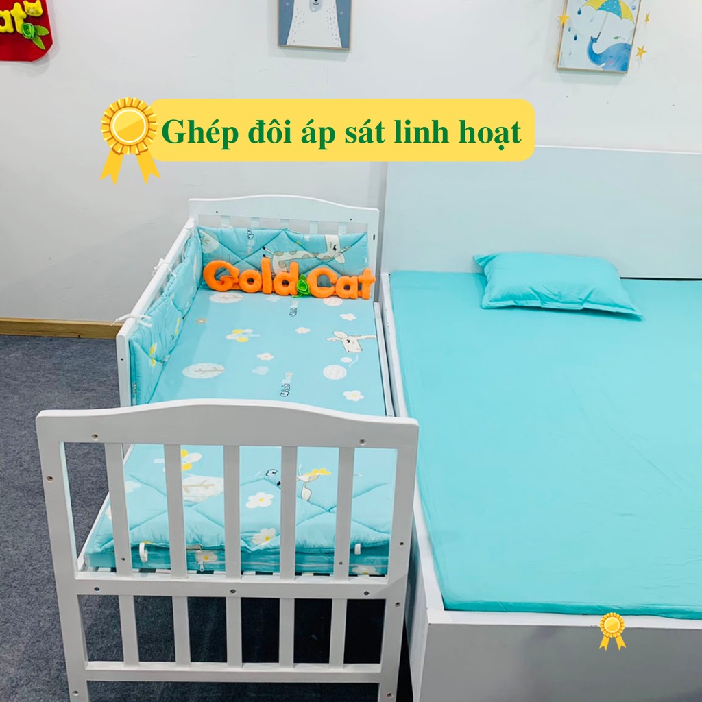 Nôi Cũi Gỗ Quế Đa Năng Cho Bé GOLDCAT C8V Có Thể Kéo Dài Thành Giường Lớn Cho Trẻ từ 0-10 tuổi