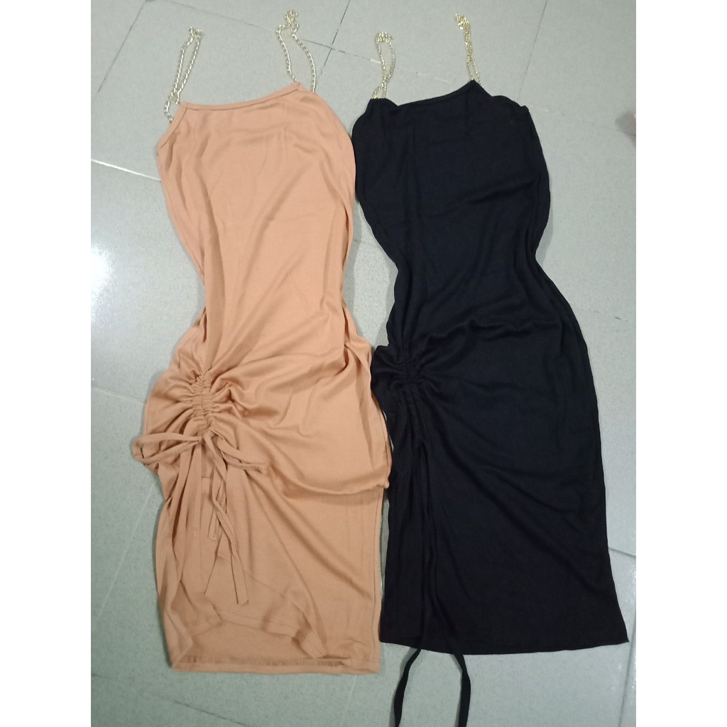 Đầm 2 dây xích ôm body rút dây xẻ đùi chất vải borip xịn sò Cam Kết hàng y hình chính chủ ( size dưới 53kg)
