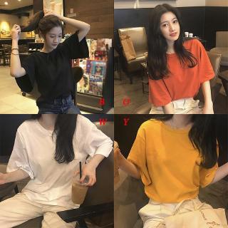 Áo thun nữ cổ tròn ngắn tay màu trơn