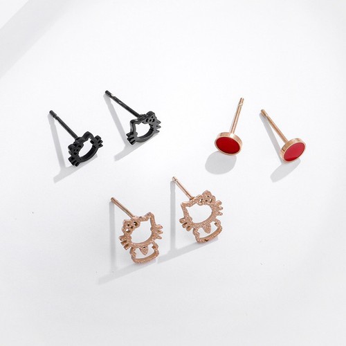 Bộ 3 Đôi Bông Tai Kitty Titan Ko Đen TT 3206