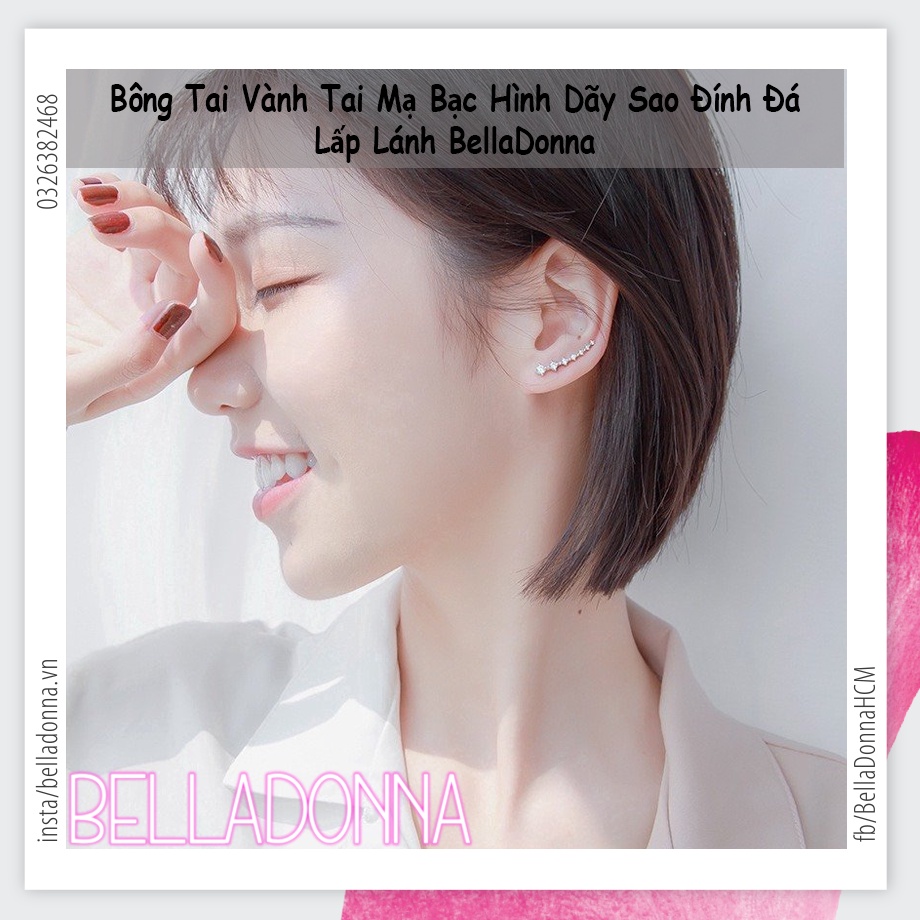 (HCM_Giao Nhanh) Bông Tai Vành Tai Mạ Bạc Hình Dãy Sao Đính Đá Lấp Lánh BellaDonna 19