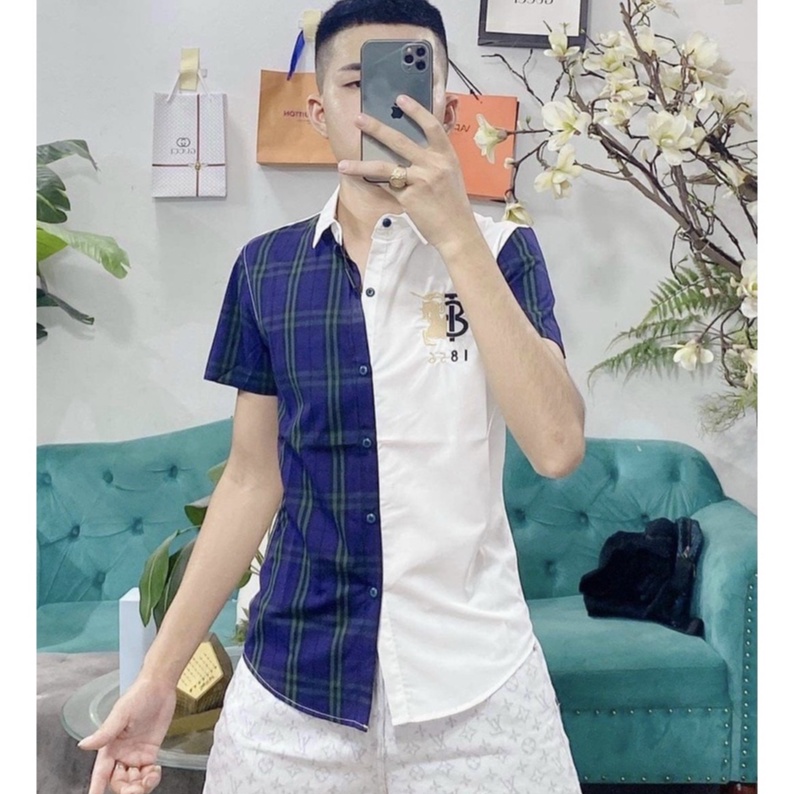 Áo sơ mi nam tay ngắn giá rẻ thêu logo BBR mẫu mới giá rẻ vải mặc mát cao cấp VBSHOP007