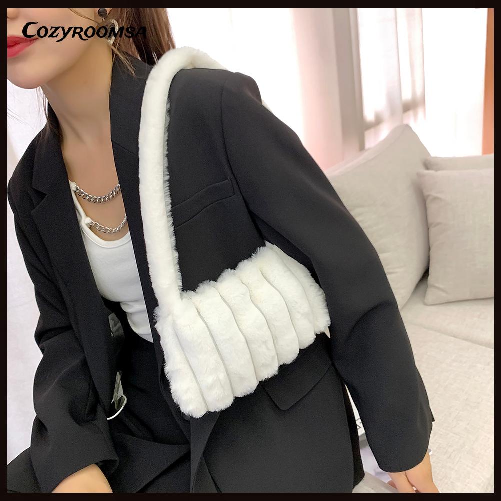 Túi xách mini bằng lông nhung mềm có khóa kéo thời trang cho nữ tùy chọn màu sắc