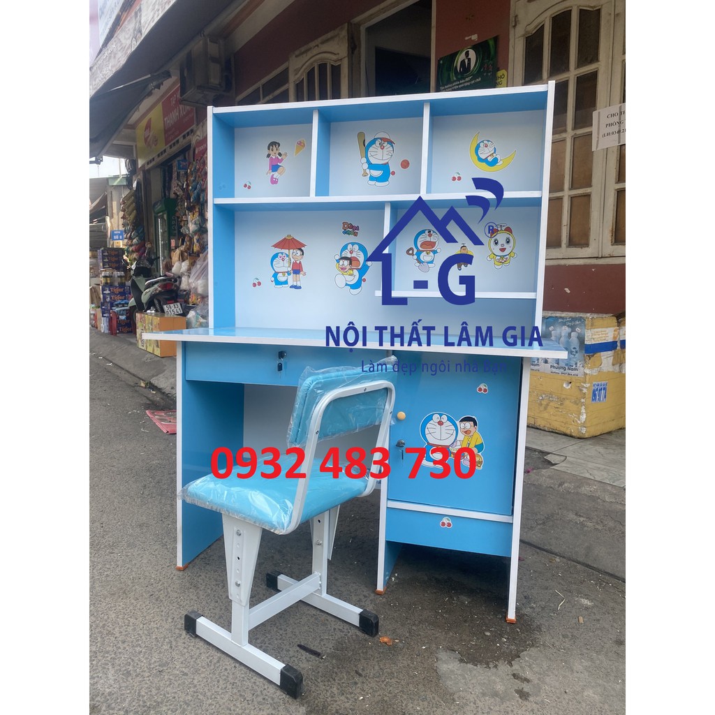 Bàn học sinh liền kệ rộng 1m2 màu xanh nước biển_new freeship
