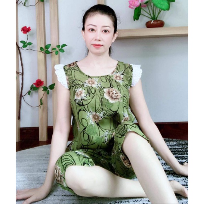 Bộ tole lanh nữ lửng chất vải 3D siêu đẹp mặc nhà phối tay ren