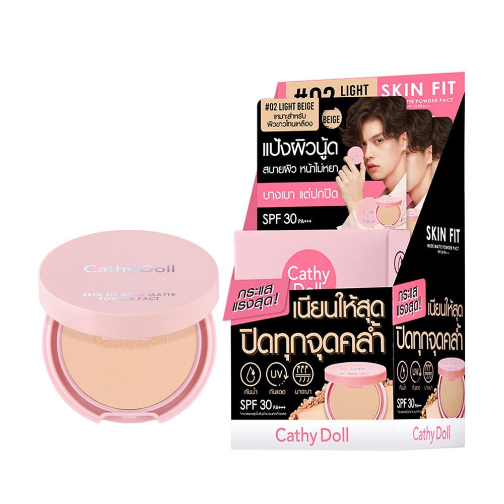 Phấn phủ dạng bột với 2 màu tự nhiên cho da không trôi cả ngày dài Cathy Doll Skin Fit Nude Matte Powder Pact SPF30 4.5g