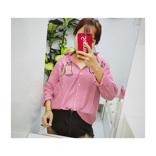 Sơmi sọc oversize hình chỉ thêu