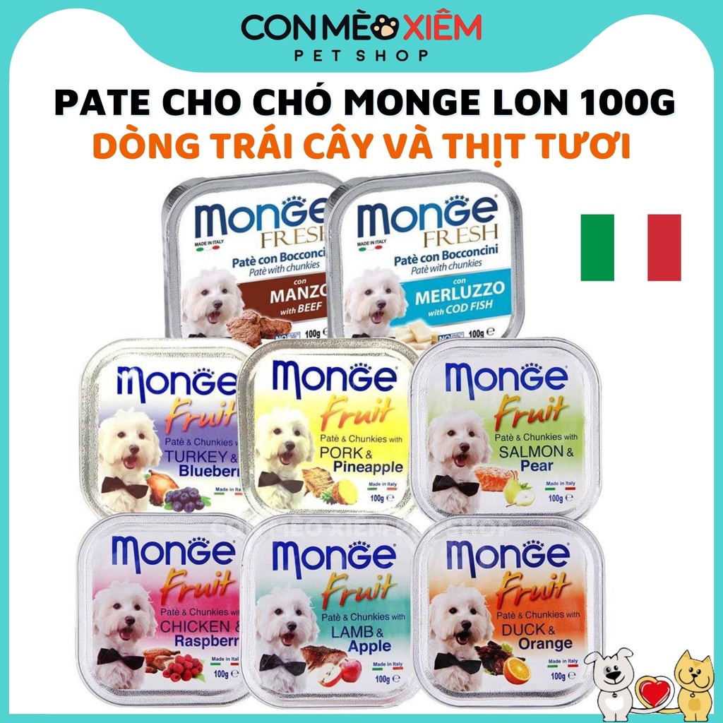 Pate cho chó Monge fruit 100g trái cây, thức ăn ướt tăng cân mập cún cưng con lớn nhỏ Con Mèo Xiêm