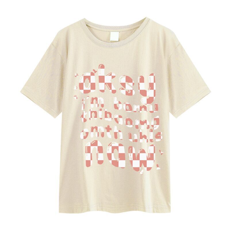 Áo thun nữ Xiaozhainv tay ngắn cổ tròn in hình đơn giản thời trang Hàn Quốc