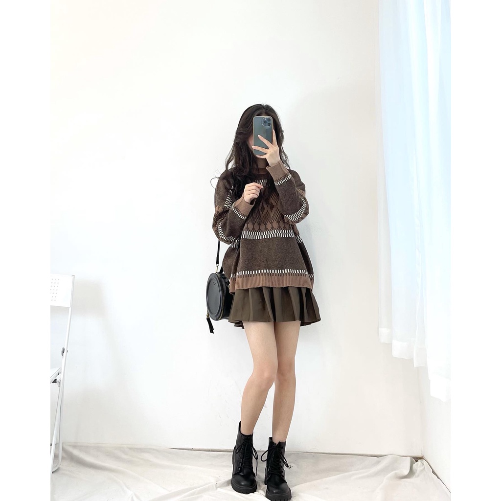 (FREESHIP) Áo len họa tiết kẻ hàng quảng châu miho.house