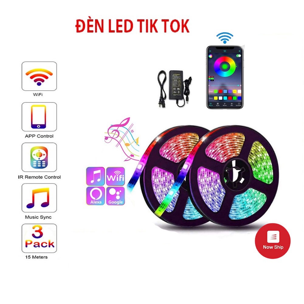 Đèn led 10m RGB 16 Màu Điều Khiển Bằng Điện Thoại, Nháy Theo Nhạc