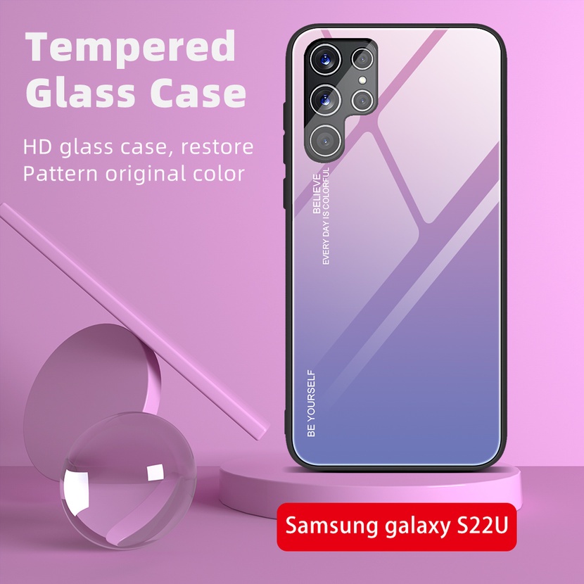 Ốp Điện Thoại Khung TPU Mềm Mặt Kính Cường Lực Màu Gradient Cho Samsung Galaxy A53 A33 A32 A22 A13 5G