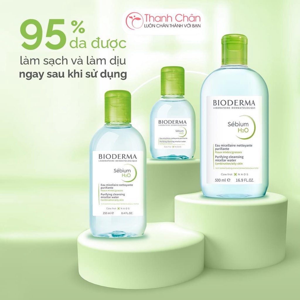 Nước tẩy trang Bioderma H2O 100ml-500ml, cho da dầu mụn, nhạy cảm