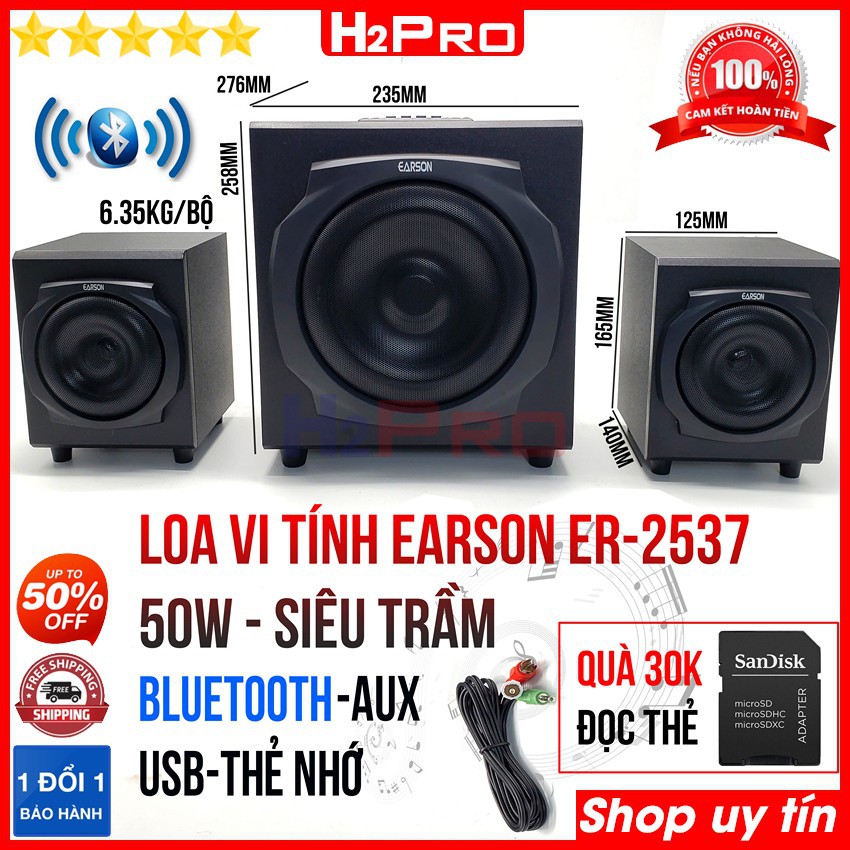 Loa vi tính bluetooth Earson ER-2537 H2PRO siêu trầm 50W, loa vi tính 2.1 cao cấp có USB-thẻ nhớ (tặng đọc thẻ giá 30K )