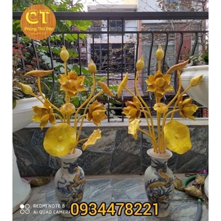 Bộ hoa sen gỗ cắm bình 11 cành