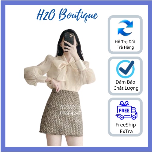 Áo Sơ Mi Tay Bồng Cổ Nơ Siêu Bánh Bèo Dễ Thương Chất Đẹp H2O Boutique - 078