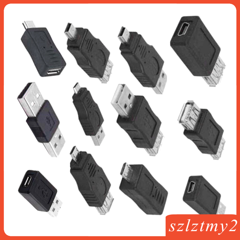 Set 12 Đầu Chuyển Đổi Otg Usb 2.0 A Male Sang Female Micro-B Mini-B | BigBuy360 - bigbuy360.vn